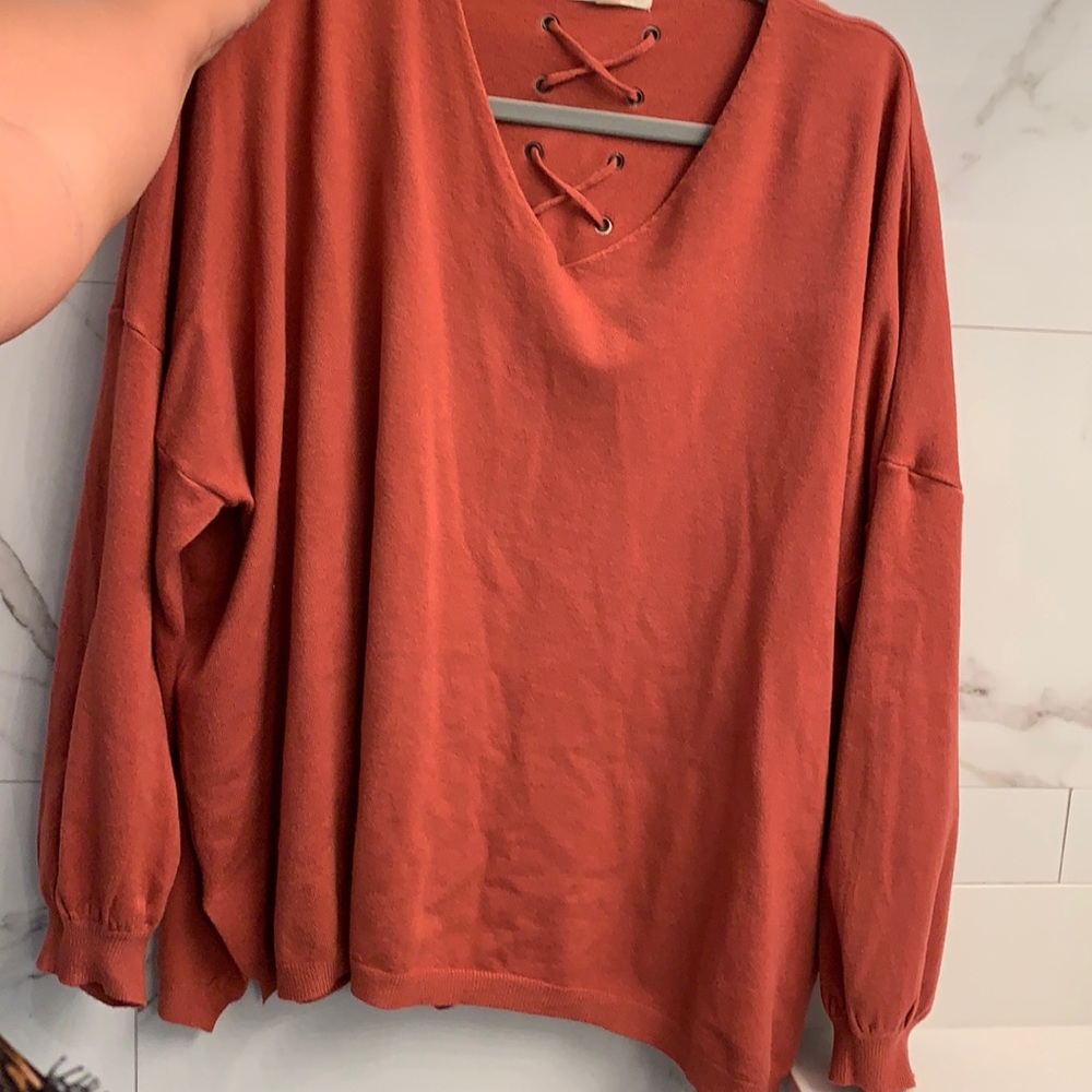 Maroon burgundy criss cross sweater